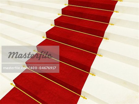 3d image of classic red carpet on stair