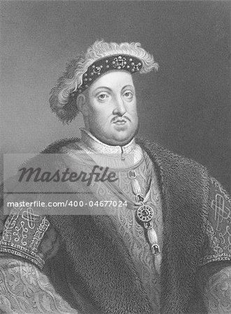 Henry VIII (1491-1547) on engraving from the 1800s. King of England during 1509-1547. Engraved by W.Holl and published in London by W.Mackenzie.