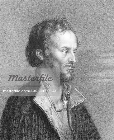 Philipp Melanchthon (1497-1560) on engraving from the 1800s. German reformer, collaborator with Martin Luther, the first systematic theologian of the Protestant Reformation, intellectual leader of the Lutheran Reformation, and an influential designer of educational systems. Engraved by W.Holl and published in London by Charles Knight, Ludgate Street.