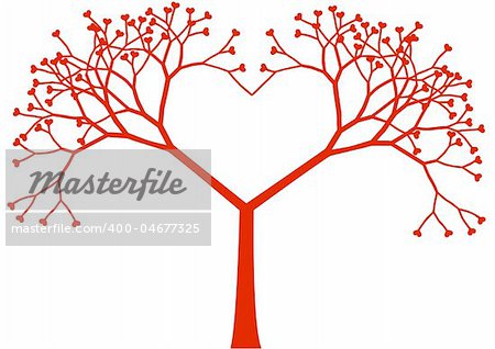 heart shaped tree with heart leaves, vector