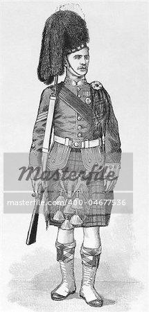 Sergeant of the 1st Battalion of the Argyll and Sutherland Highlanders in review order on engraving published by the Graphic in 1894.
