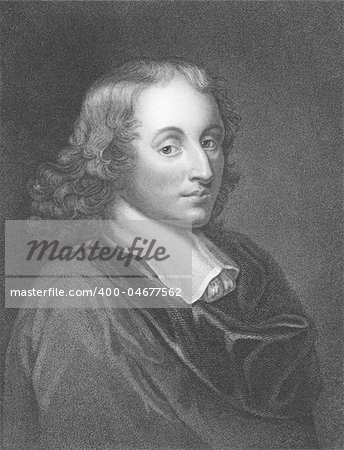 Blaise Pascal (1623-1662) on engraving from the 1800s. French mathematician, physicist and religious philosopher. Engraved by H.Meyer and published in London by Charles Knight, Pall Mall East.