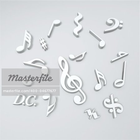 silver music symbols isolated on white background