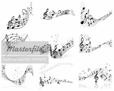 Vector musical notes staff backgrounds set for design use