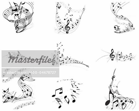 Vector musical notes staff backgrounds set for design use