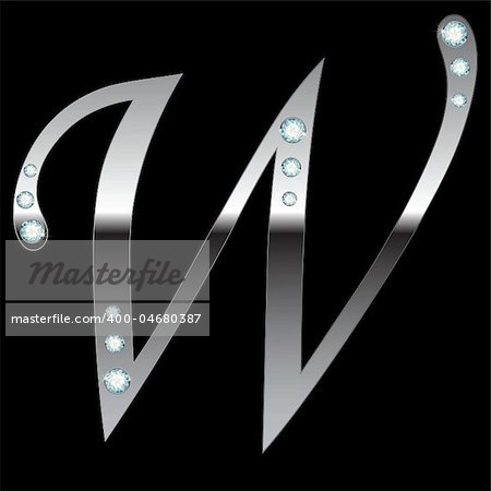 vector silver metallic letter W with stripes isolated
