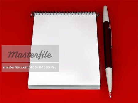 notepad and pen of red background