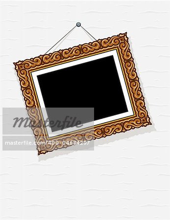 empty picture in decorative frame on wall vector illustration