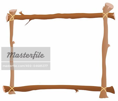 Wooden frame.   Hung down wooden frame.a white background