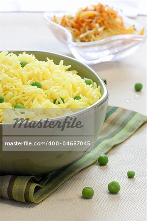 Saffron flavoured vegetable rice made Indian style. Rice is the long grain basmati variety.