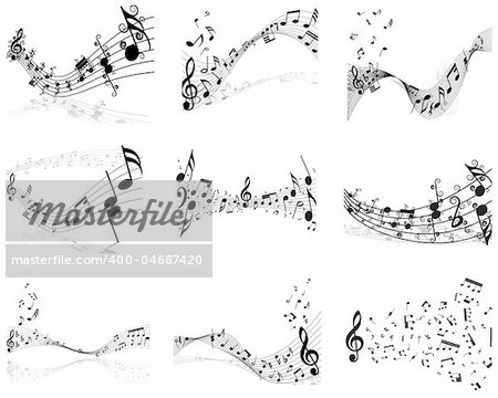 Vector musical notes staff background for design use