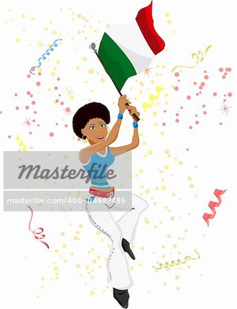 Black Girl Italy Soccer Fan with flag. Editable Vector Illustration