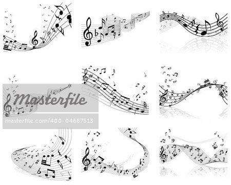 Vector musical notes staff background for design use