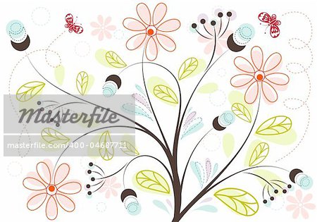 Retro Floral Background with butterfly, element for design, vector illustration