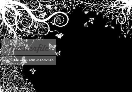 Grunge floral background with butterfly, element for design, vector illustration