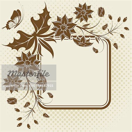 Flower frame with Butterfly and halftone pattern, element for design, vector illustration