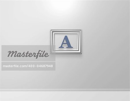 picture frame with letter a on white wall - 3d illustration