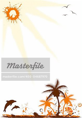Abstract summer grunge frame with starfish, element for design, vector illustration