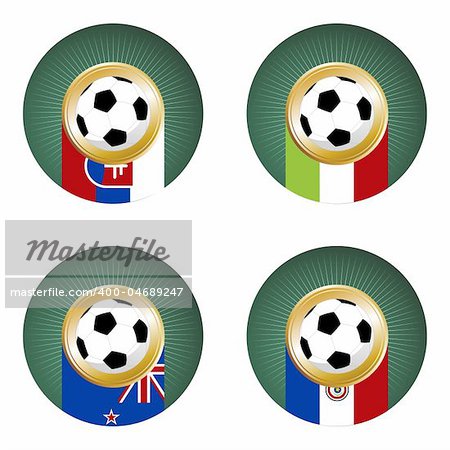 Composition with soccer balls in the flags of each country of the group F to the 2010 soccer World Cup
