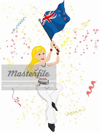 New Zealand Soccer Fan with flag. Editable Vector Illustration