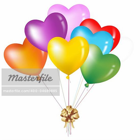 Bunch Of Colorful Heart Shape Balloons, Isolated On White
