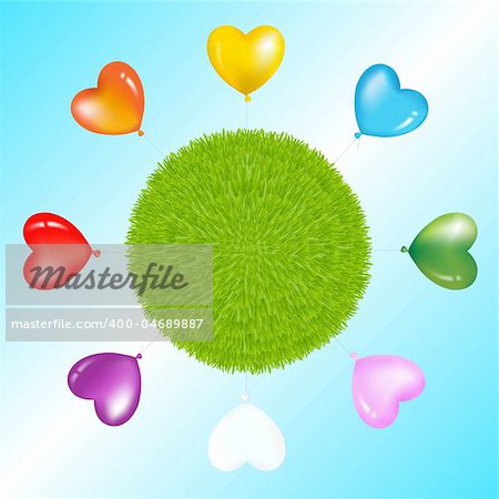 Colorful Heart Shape Balloons Around Grass Ball