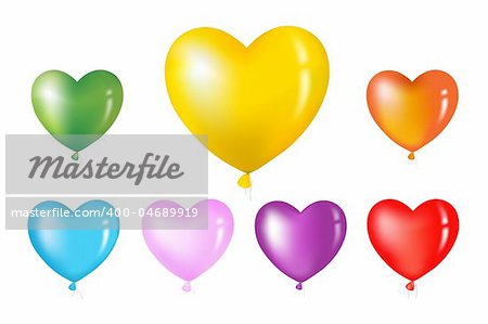 Colorful Heart Shape Balloons. Isolated on white.