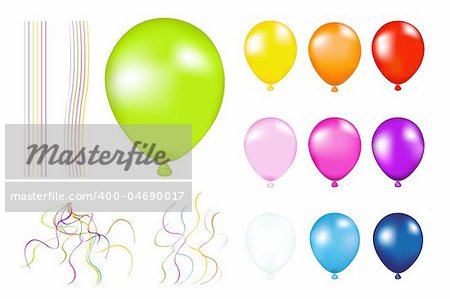 Set of Colorful Balloons with details. Isolated on white