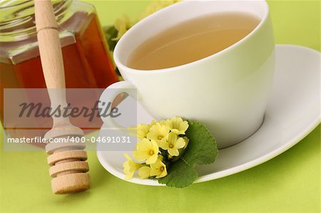 Healthy herbal tea made from freshly picked primroses with honey