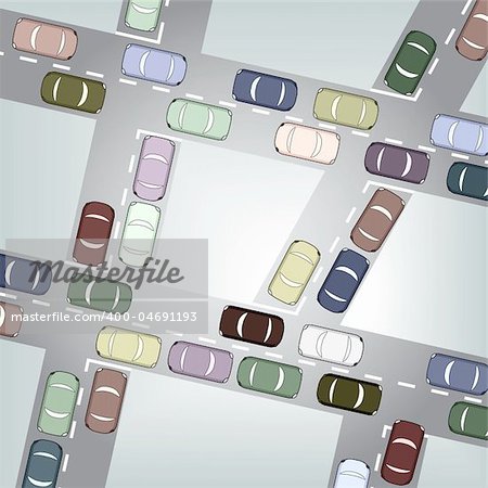 Editable vector illustration of busy car traffic