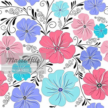 Seamless floral pattern with handwork curls and flowers (vector)