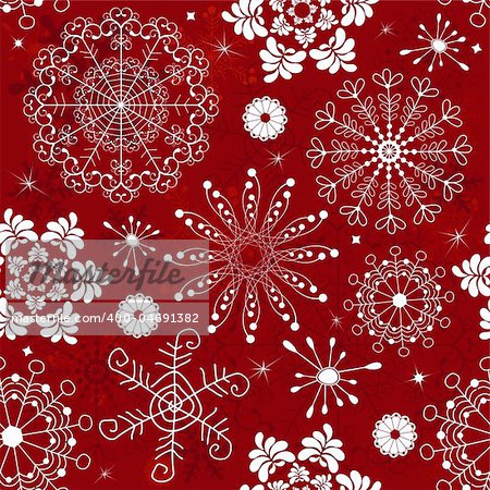 Abstract christmas red seamless  pattern with handwork snowflakes (vector)