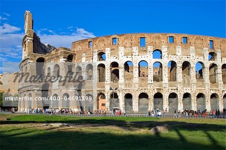 Ancient ruins of great stadium Colosseo, Rome, Italy