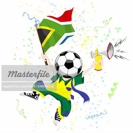 South Africa Soccer Fan with Ball Head. Editable Vector Illustration