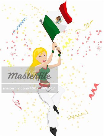 Mexico Soccer Fan with flag. Editable Vector Illustration