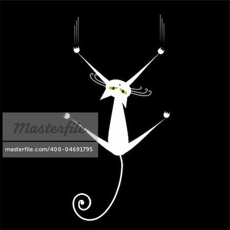 Relax. White cat silhouette on black for your design