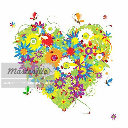 Summer floral heart for your design