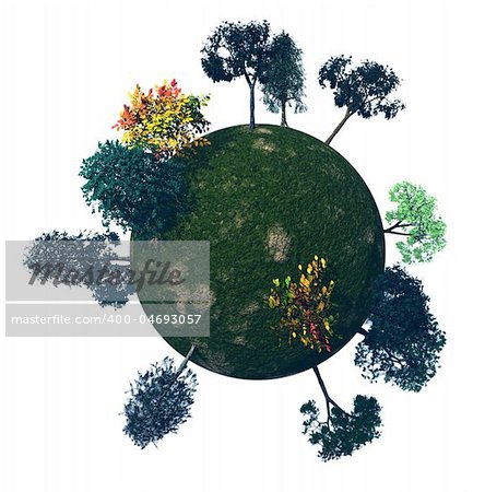 little planet with trees on white background - 3d illustration