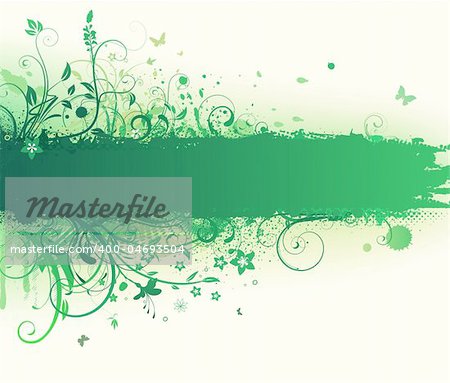 Vector illustration of  funky Grunge futuristic background with green floral Decorative banner