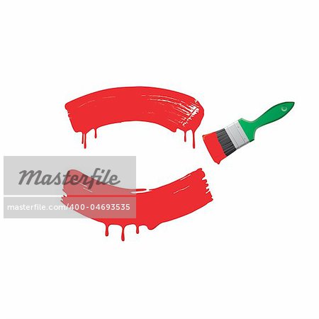 Red paint and green brush on a white background.vector