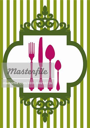 Dinner design with fork, spoon, knife and ornaments. Full scalable vector graphic included Eps v8 and 300 dpi JPG.