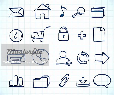 Vector illustration of style handwriting icon set  for common internet functions