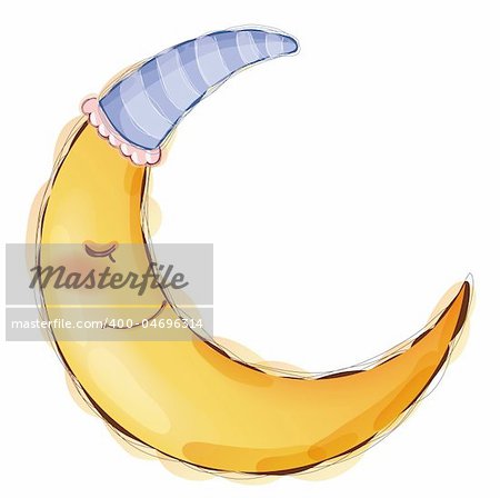 illustration drawing of yellow smiling moon sleeping