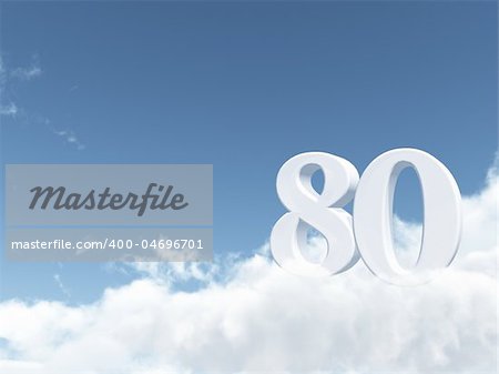 the number eighty - 80 - on clouds - 3d illustration