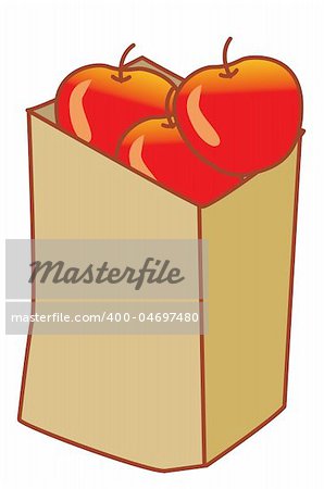 red apple in a brown paper bag