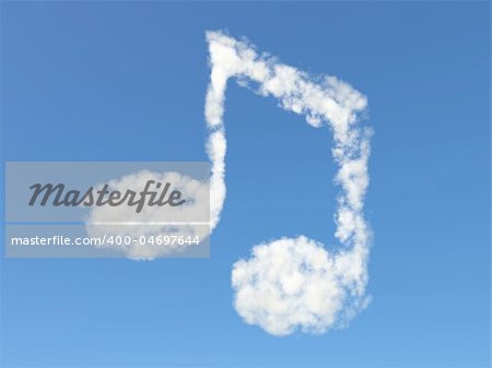 Isolated music note formed from clouds