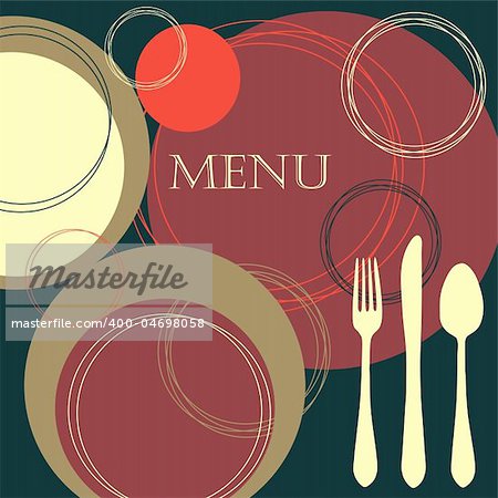 Retro style invitation/menu with spoon, knife and fork