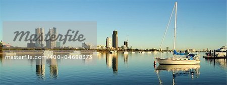 View of the boats on the Broadwater Gold Coast Australia looking toward Southport.