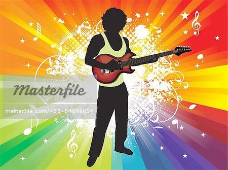 abstract colorful music bacground with guitar rainbow color vector illustrration