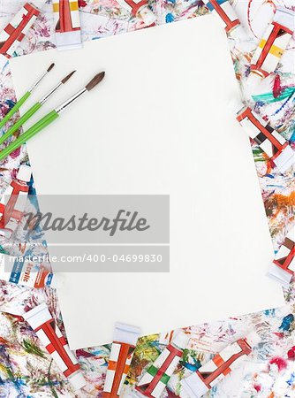 Colorful abstract watercolor background splash with a blank paper